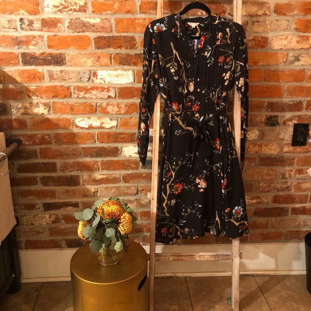NWT- Midi Black Floral Dress w/ Slip